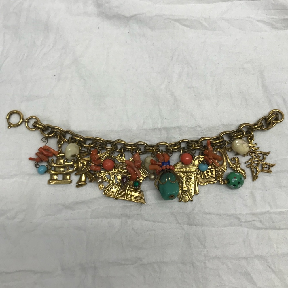 VINTAGE HIGH-END ASIAN INSPIRED CHARM BRACELET MARKED GERMANY